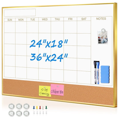 Dry Erase Calendar Whiteboard Cork Board Combo Magnetic White Board Calendar Dry Erase for Wall