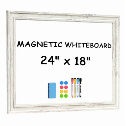 Dry Erase White Board Magnetic Whiteboard White Vintage Wood Frame Wall-Mounted White Board