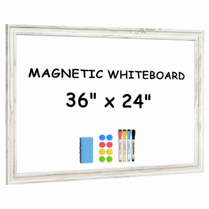 Dry Erase White Board Magnetic Whiteboard White Vintage Wood Frame Wall-Mounted White Board