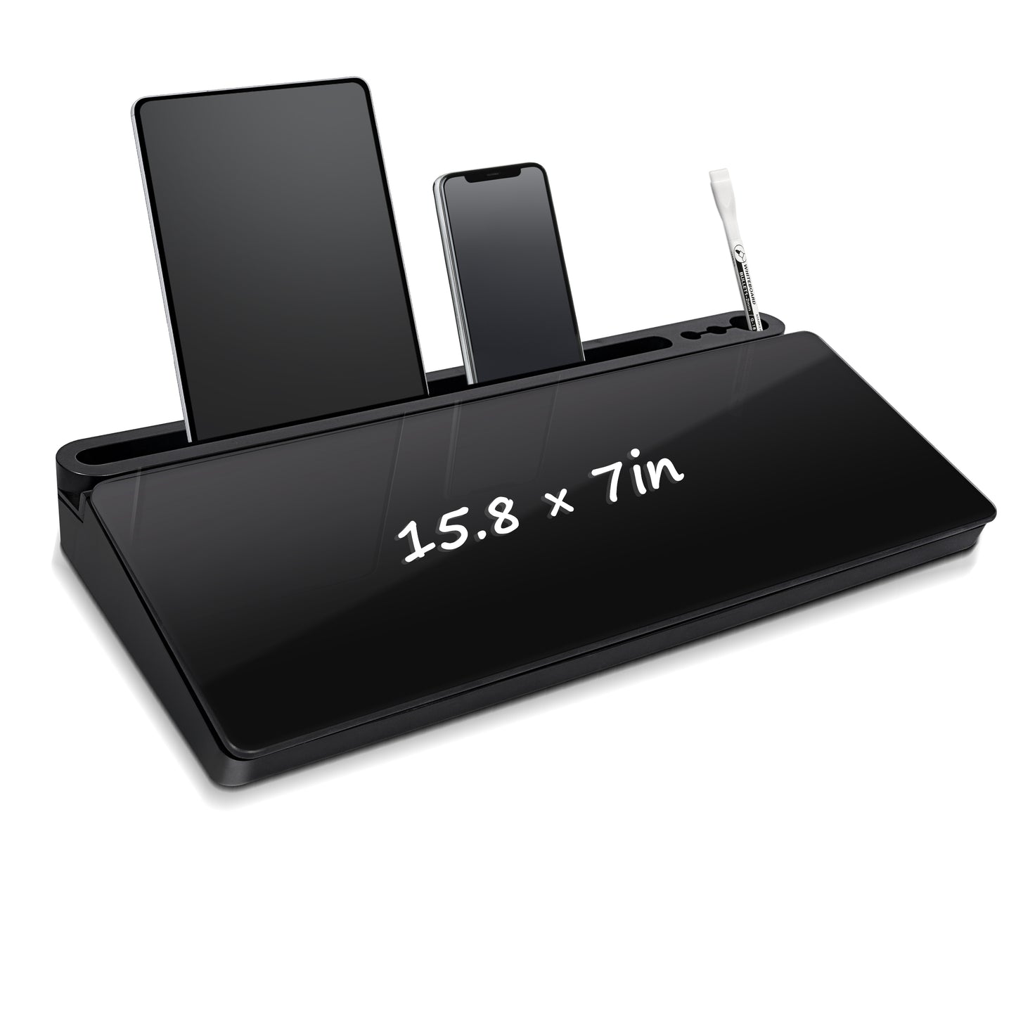 Glass Desktop Whiteboard with Storage Drawer, Black-black Box 15.8x 7in