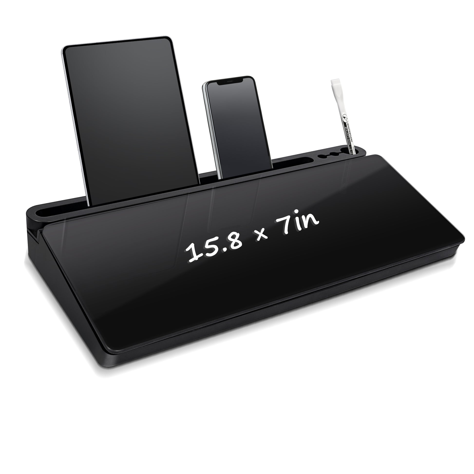 Glass Desktop Whiteboard with Storage Drawer, Black-black Box 15.8x 7in