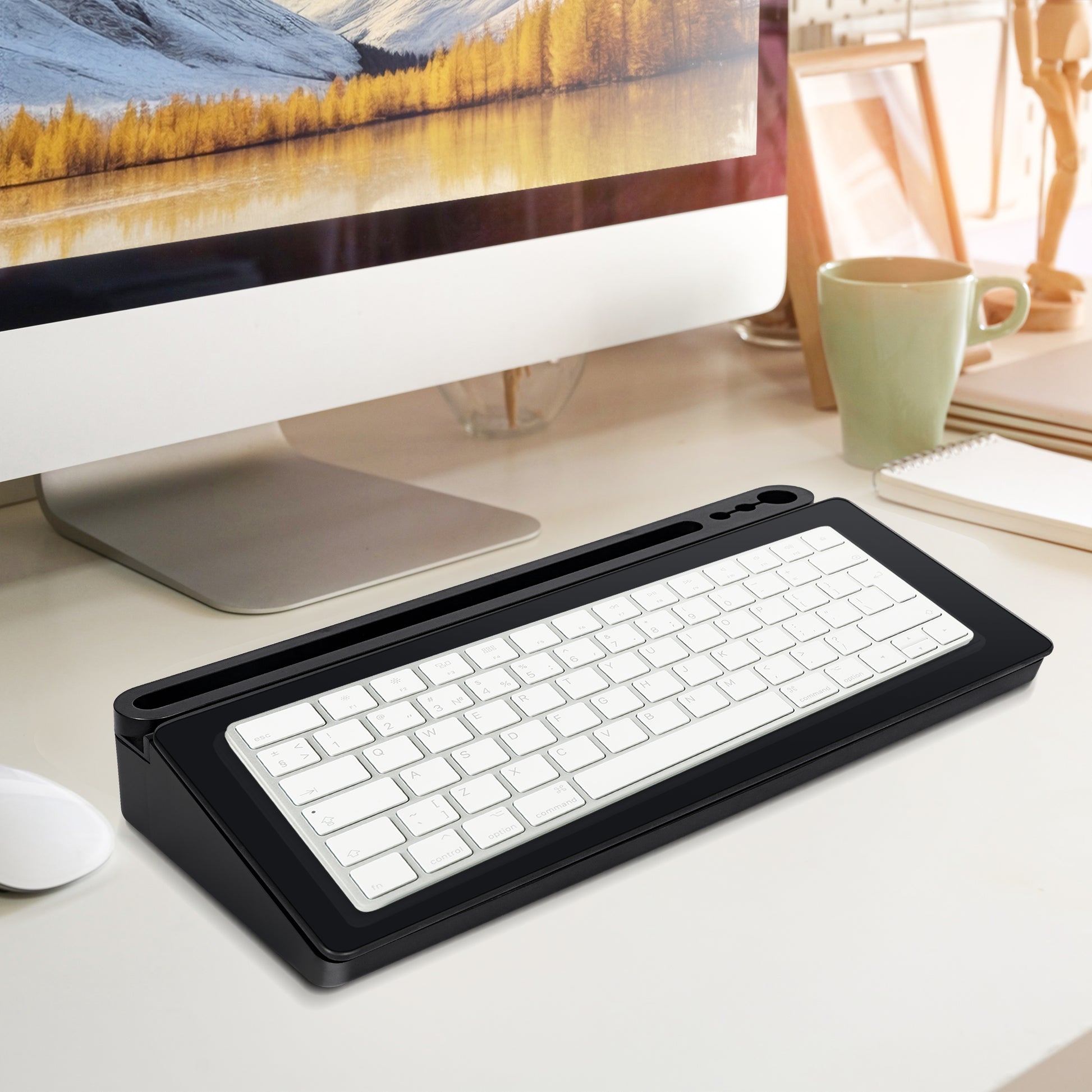 Glass Desktop Whiteboard with Storage Drawer, Black-black Box  Available for Keyboard
