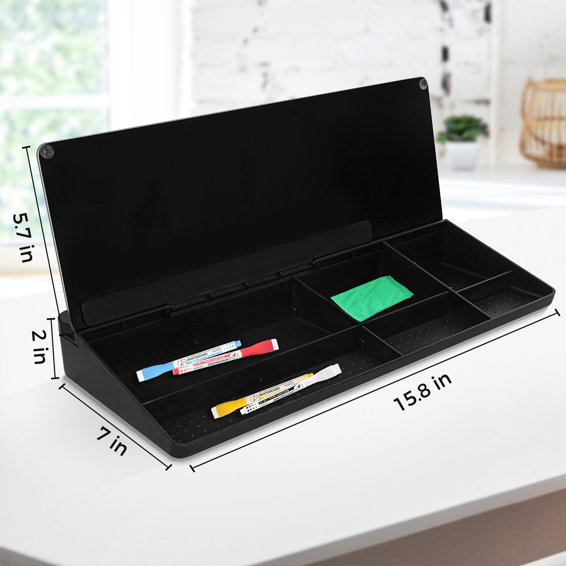 Glass Desktop Whiteboard with Storage Drawer, Black-black Box Size