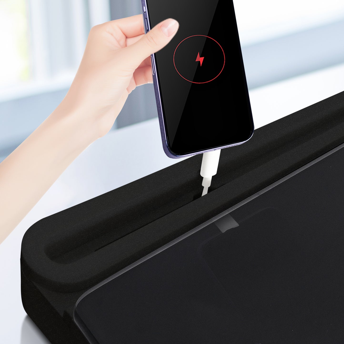 Glass Desktop Whiteboard with Storage Drawer, Black-black Box  with Data Cable Hole