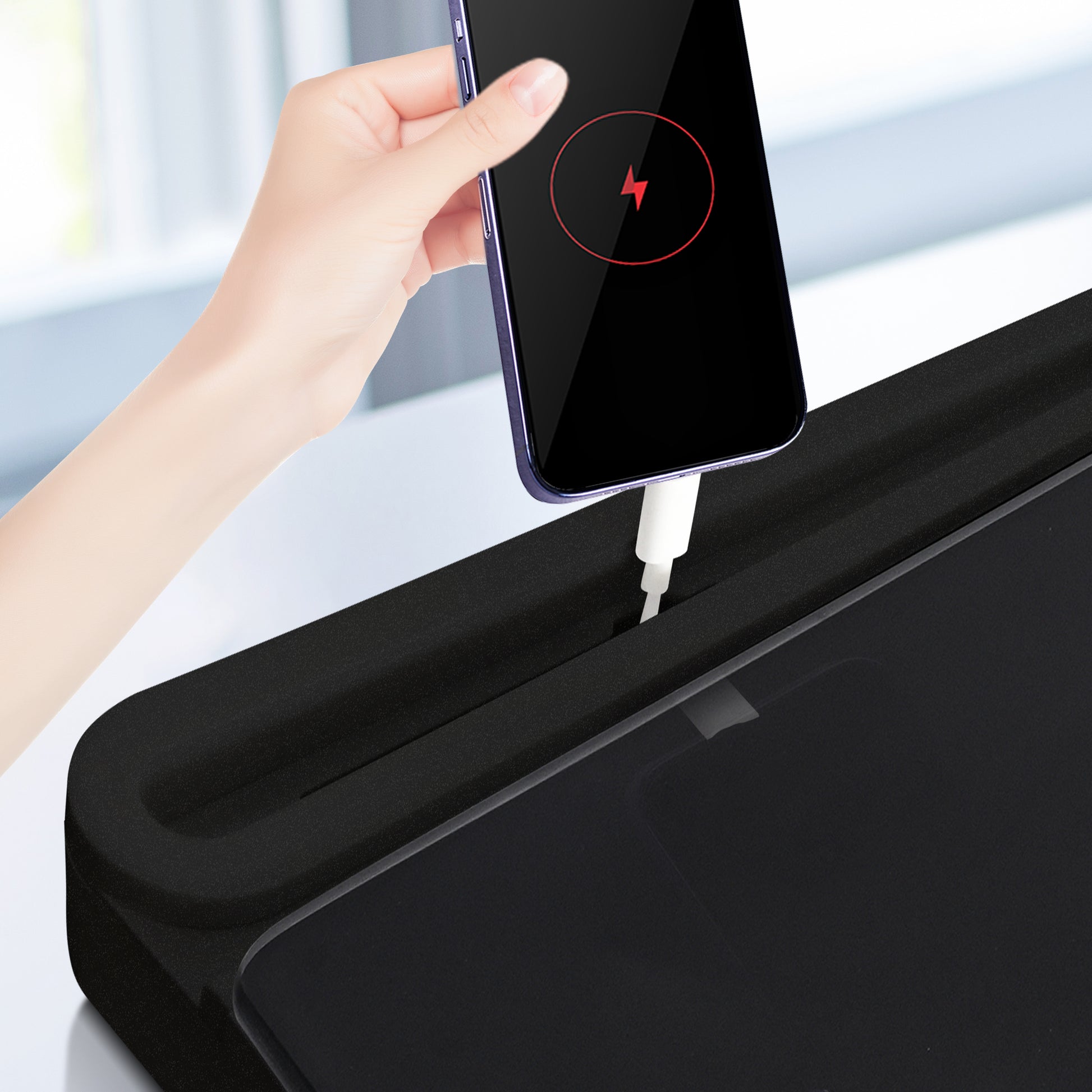 Glass Desktop Whiteboard with Storage Drawer, Black-black Box  with Data Cable Hole