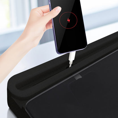 Glass Desktop Whiteboard with Storage Drawer, Black-black Box  with Data Cable Hole