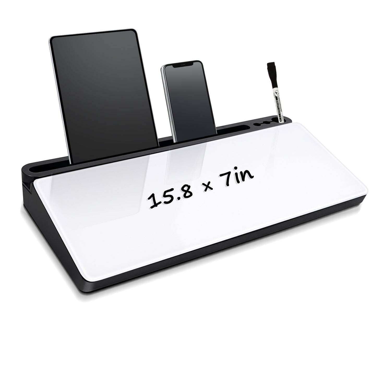 Glass Desktop Whiteboard with Storage Drawer, Black-white Box 15.8x 7in