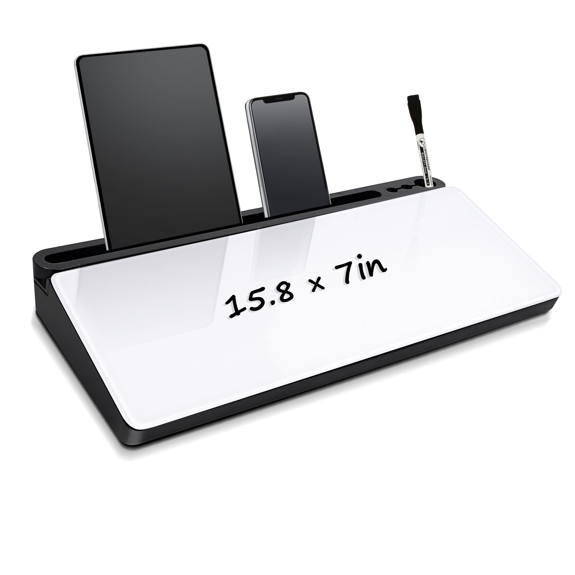 Glass Desktop Whiteboard with Storage Drawer, Black-white Box 15.8x 7in