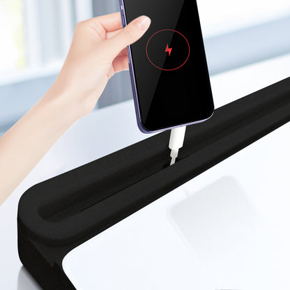 Glass Desktop Whiteboard with Storage Drawer, Black-white Box with Data Cable Hole