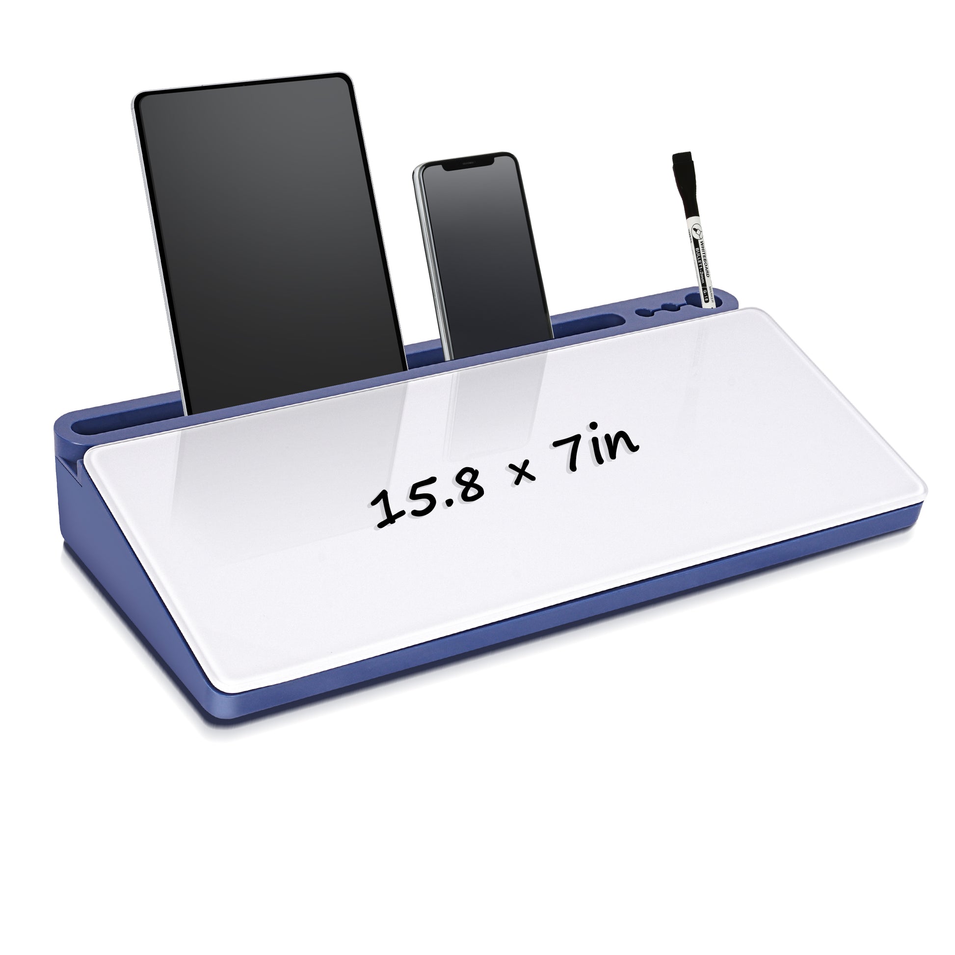 Glass Desktop Whiteboard with Storage Drawer, Blue-white Box 15.8x 7in