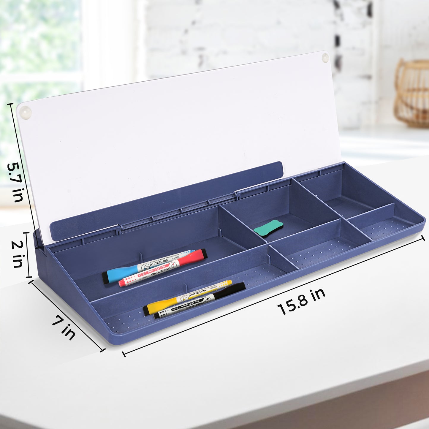 Glass Desktop Whiteboard with Storage Drawer, Blue-white Box Size