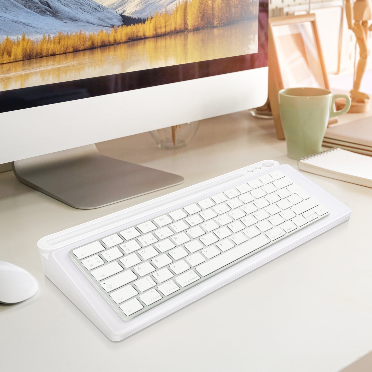 Glass Desktop Whiteboard with Storage Drawer, White-white box, Available for Keyboards