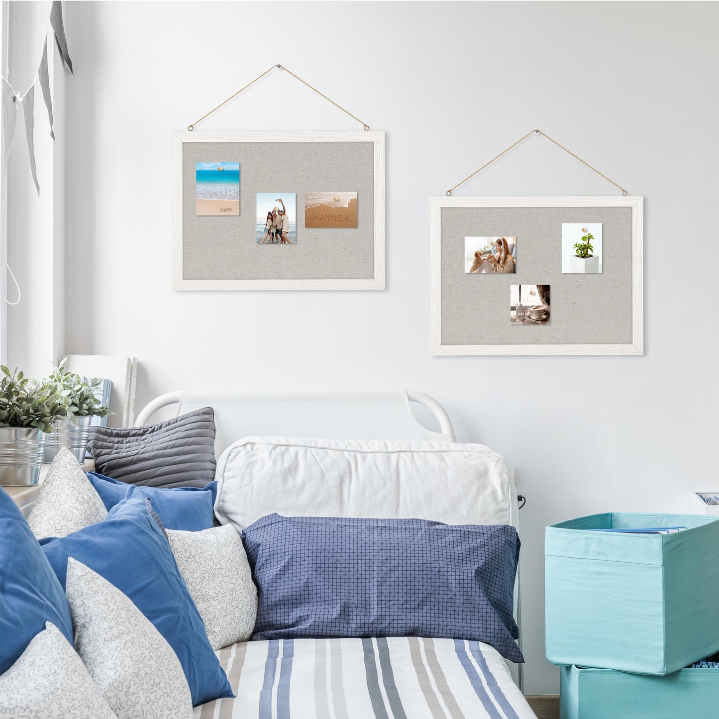 Grey Linen Board 2-Packs 16''X 12'' Wood Framed for Home