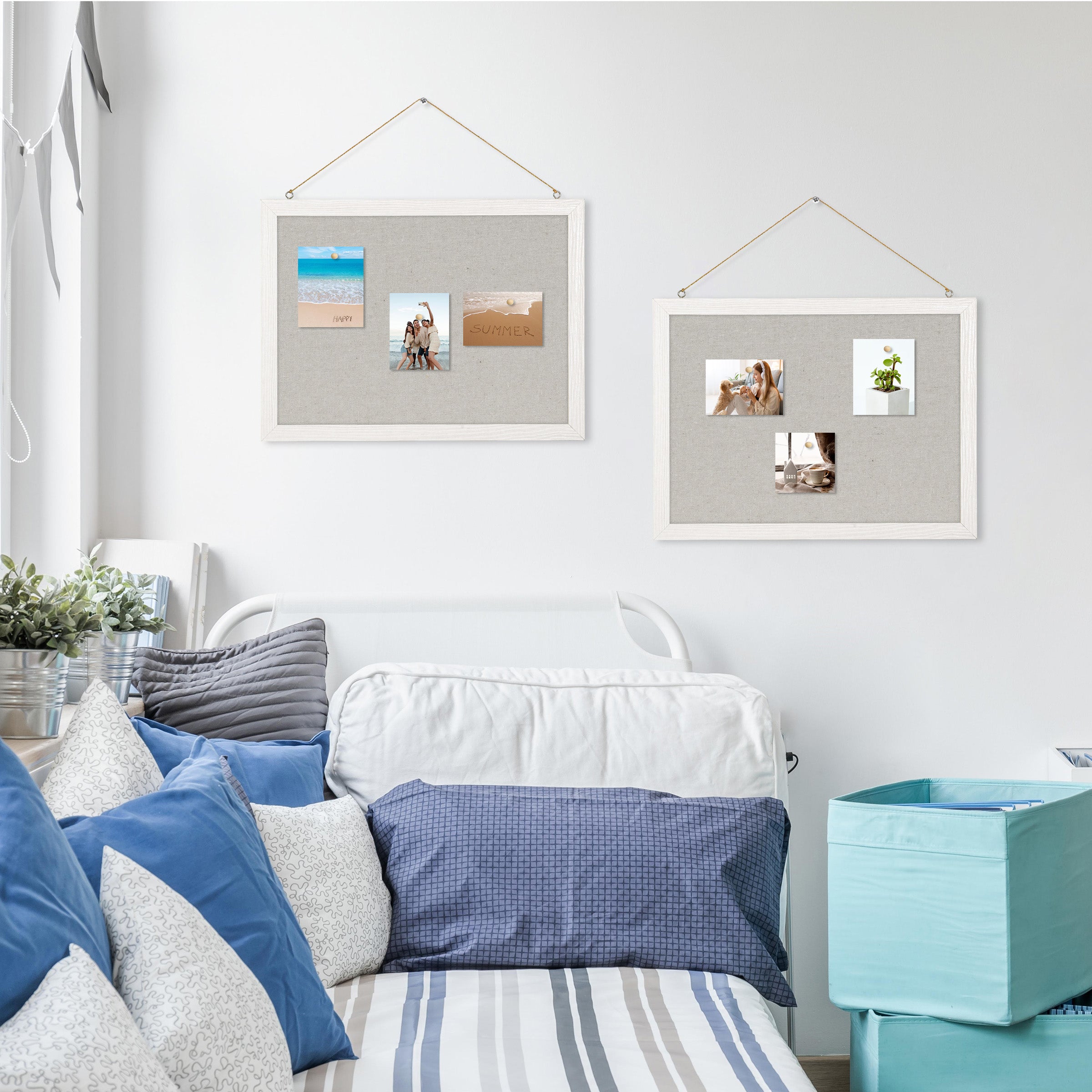 Grey Linen Board 2-Packs 16''X 12'' Wood Framed for Home