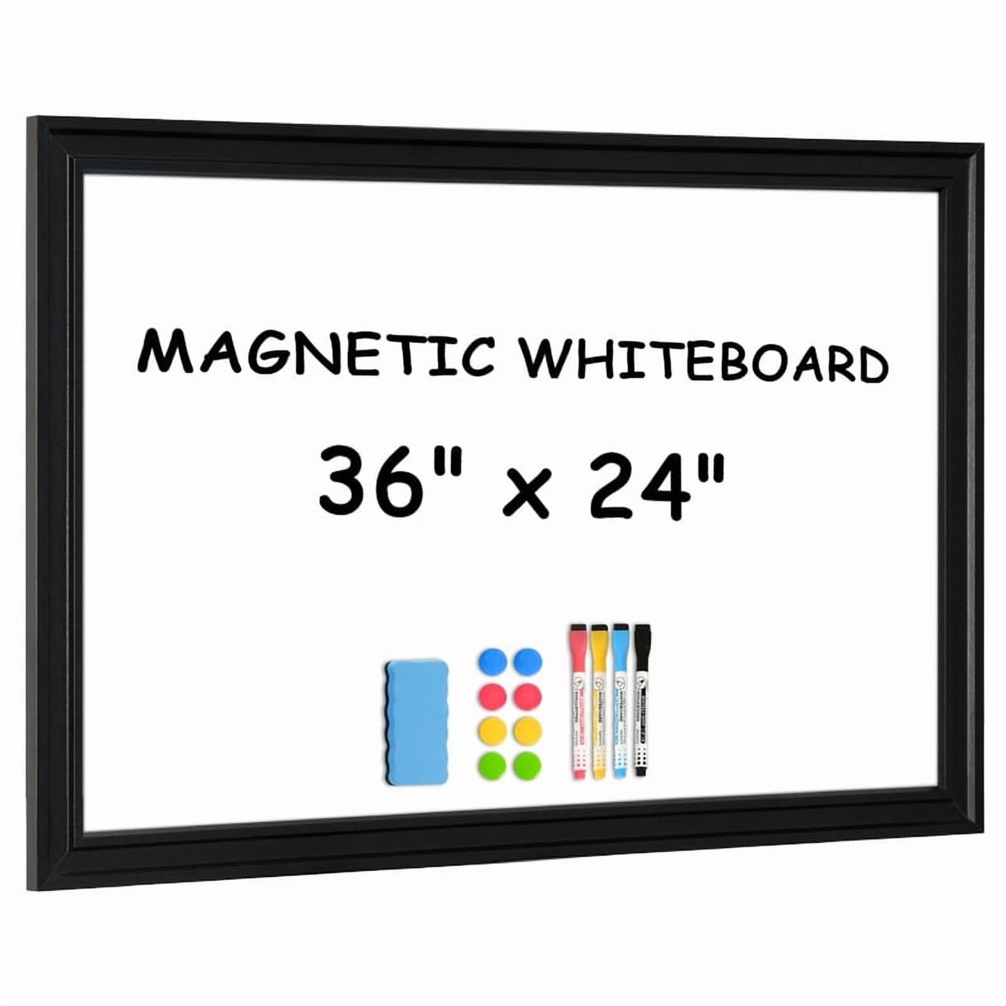 Magnetic Dry Erase Whiteboard for Wall Magnetic White Board with Real Black Wooden Frame