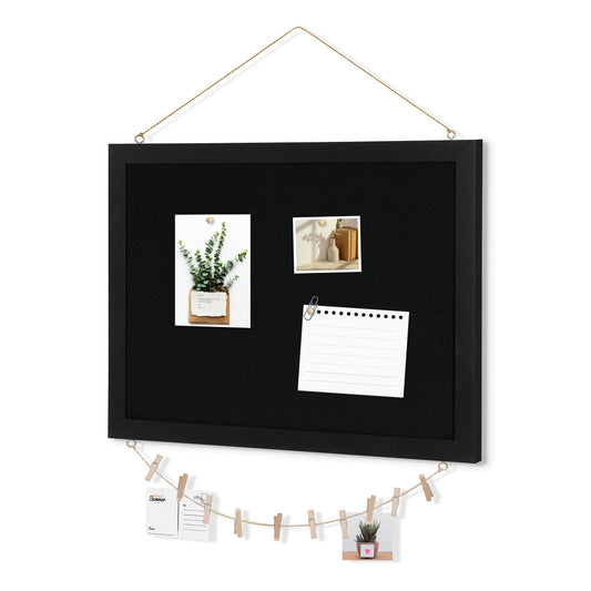 Linen Board 1-Pack 16''X 12'' Double-Sided, Wood Framed with 10 Pushpins, Black