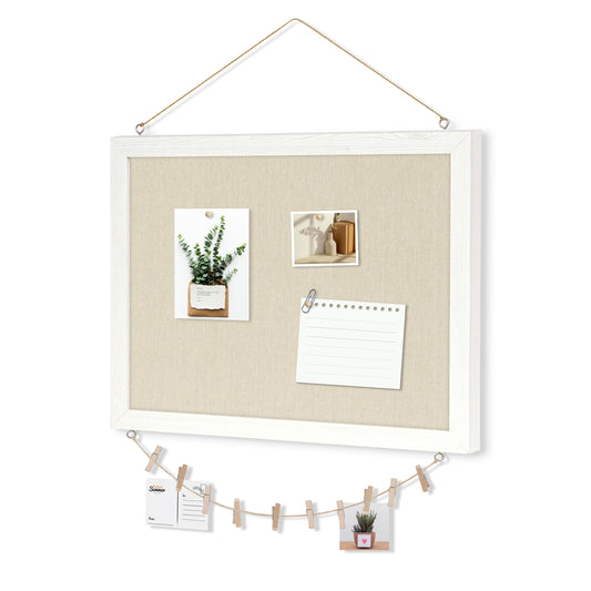 Linen Board 1-Pack 16''X 12'' Double-Sided, Wood Framed with 10 Pushpins, White