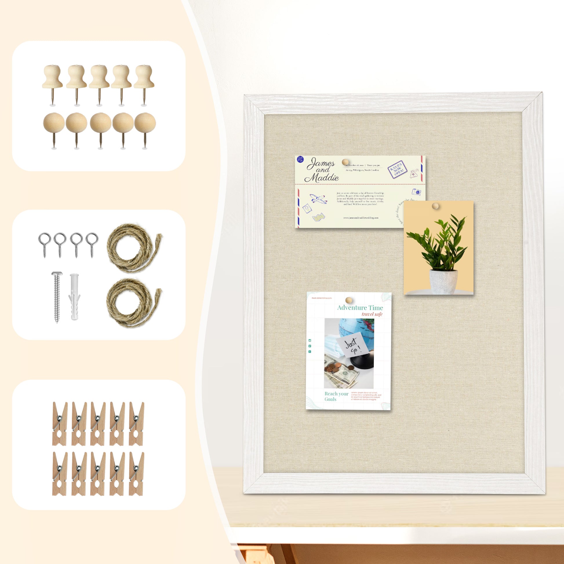 Linen Board 1-Pack 16''X 12'' with 10 Pushpins, White
