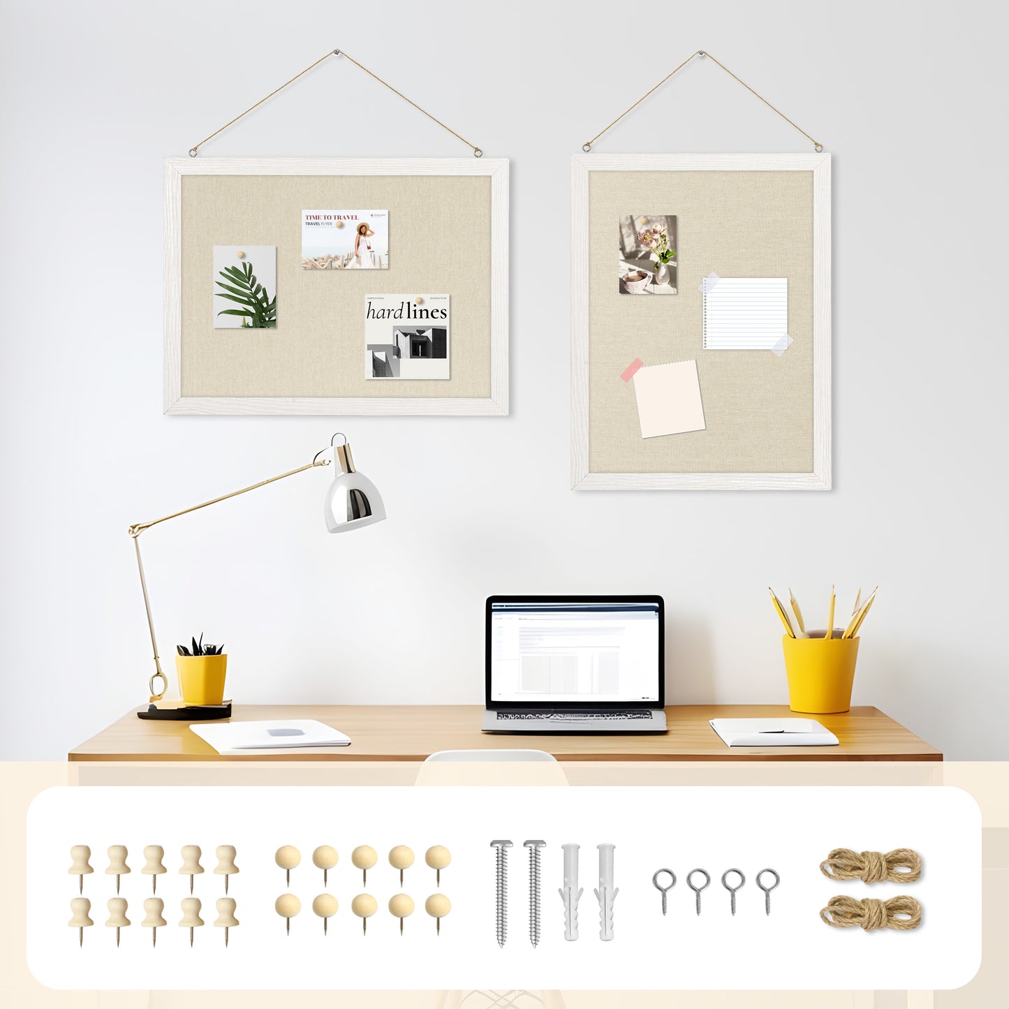 Linen Board 2-Packs 16''X 12'' Wood Framed with 20 Pushpins