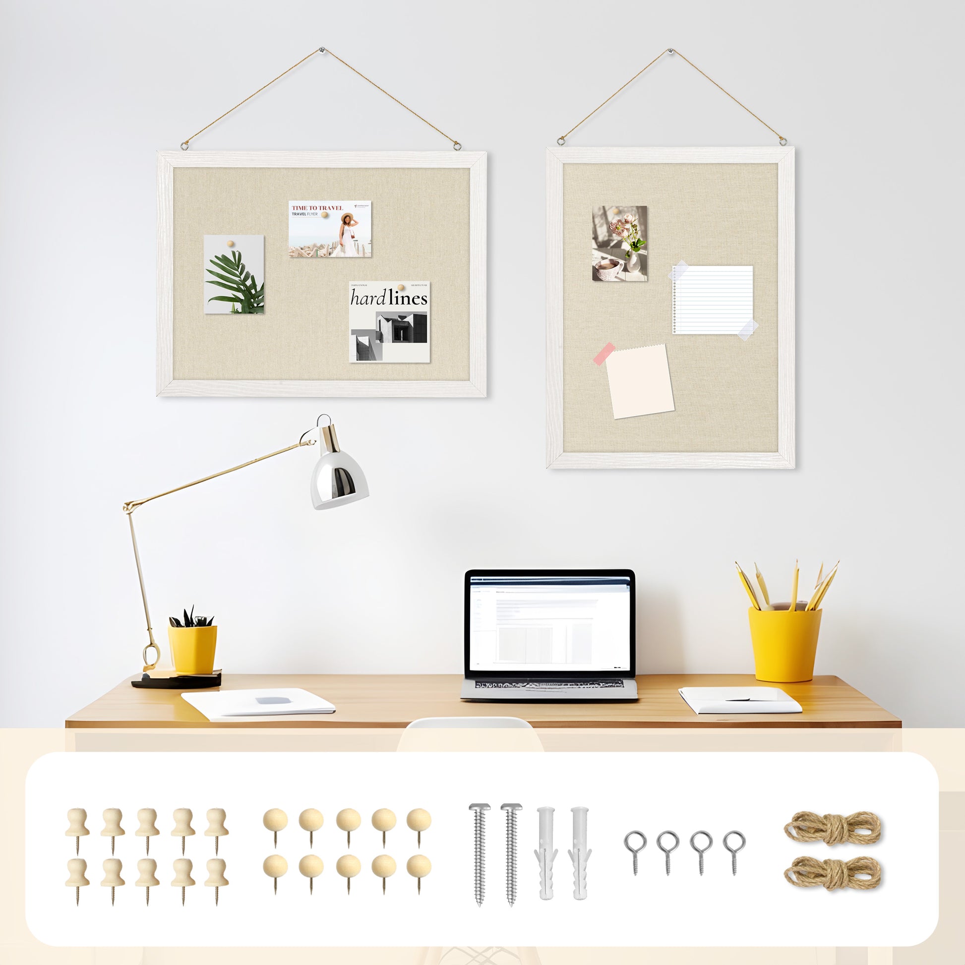 Linen Board 2-Packs 16''X 12'' Wood Framed with 20 Pushpins