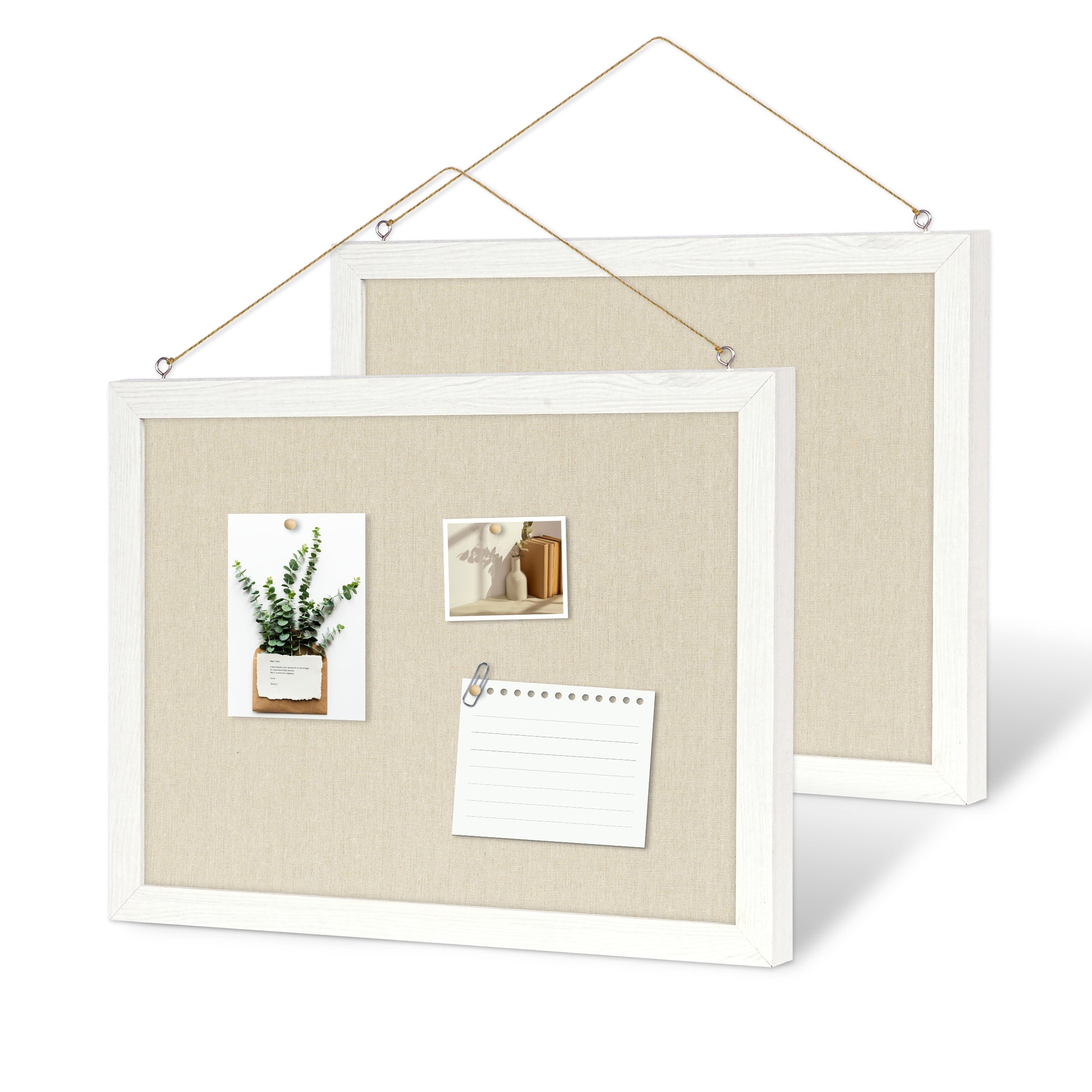 Linen Board 2-Packs 16''X 12'' Wood Framed with 20 Pushpins, White