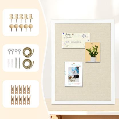 Linen and Cork Board, Wood Framed, Double-Sided with 20 Pushpins 10 Clips