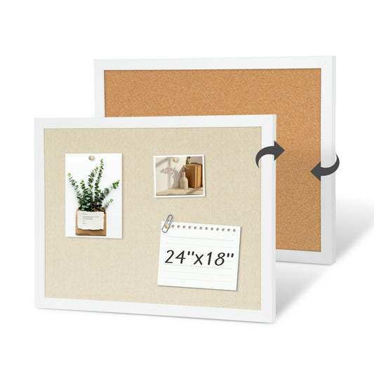 Linen and Cork Board, Wood Framed, Double-Sided with 20 Pushpins 10 Clips 24''x 18''