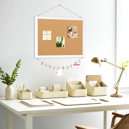 Linen and Cork Board, Wood Framed, Double-Sided with 20 Pushpins 10 Clips for Homeoffice