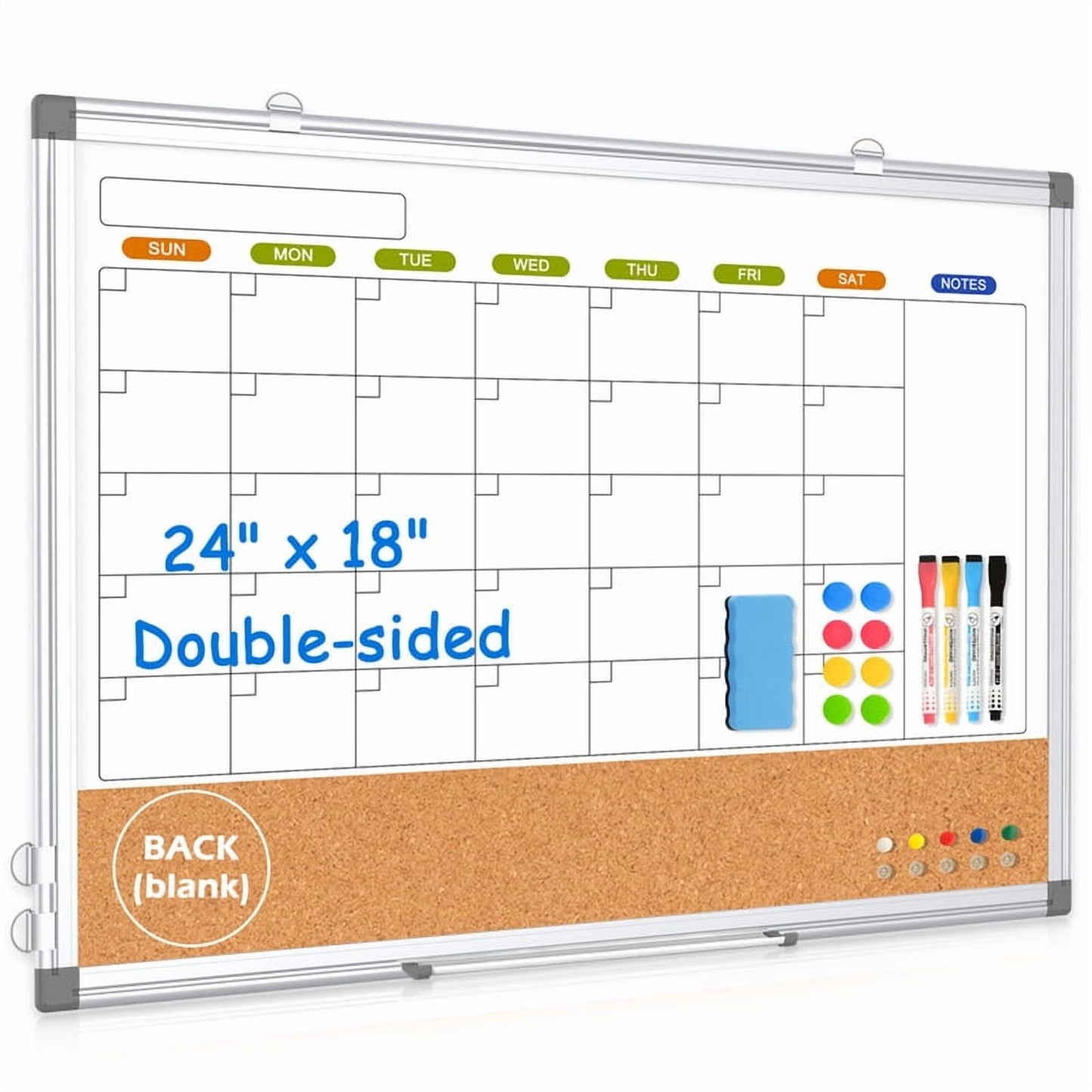 Magnetic Whiteboard Calendar Whiteboard Dry Erase Cork Board Combination Double-Sided Monthly White Boar for Wall