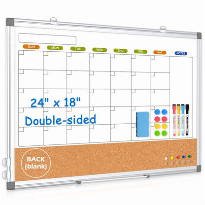 Magnetic Whiteboard Calendar Whiteboard Dry Erase Cork Board Combination Double-Sided Monthly White Boar for Wall