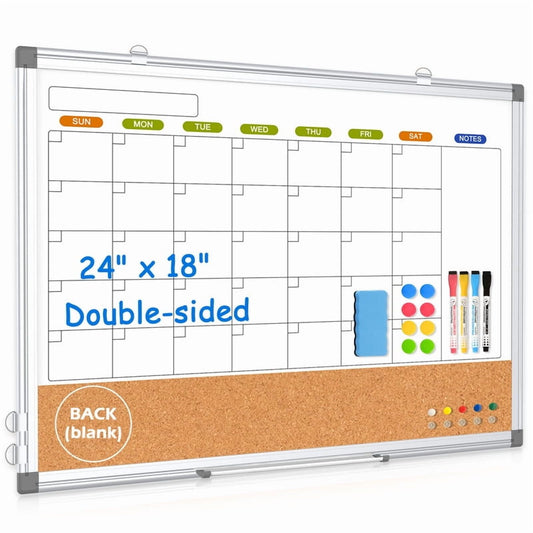 Magnetic Whiteboard Calendar Whiteboard Dry Erase Cork Board Combination Double-Sided Monthly White Boar for Wall