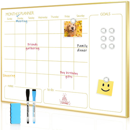 Monthly Calendar Whiteboard Magnetic Dry Erase Calendar White Board Calendar with Gold Frame