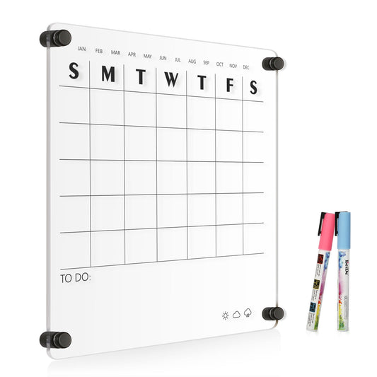 Reusable Acrylic Wall Calendar Clear Acrylic Monthly Wall Mounted Calendar Non-Magnetic 12x12 in Month Planner Memo Board