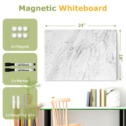 Magnetic Dry Erase Board Decorative White Board for Wall with White Marble Pattern Design