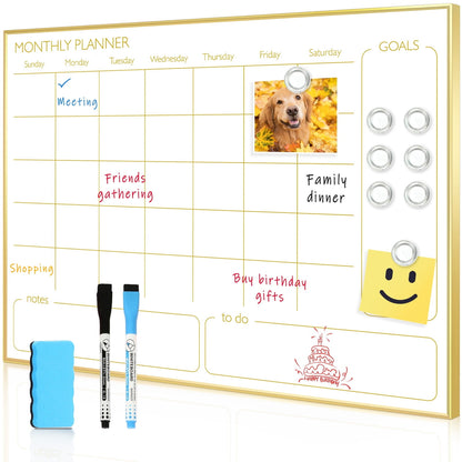 Monthly Calendar Whiteboard Magnetic Dry Erase Calendar White Board Calendar with Gold Frame