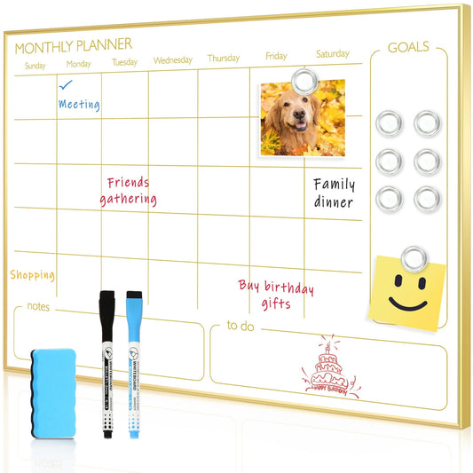 Monthly Calendar Whiteboard Magnetic Dry Erase Calendar White Board Calendar with Gold Frame