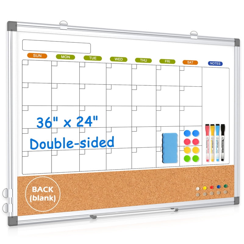 Magnetic Whiteboard Calendar Whiteboard Dry Erase Cork Board Combination Double-Sided Monthly White Boar for Wall