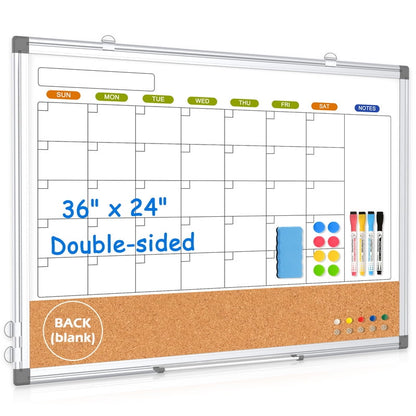 Magnetic Whiteboard Calendar Whiteboard Dry Erase Cork Board Combination Double-Sided Monthly White Boar for Wall