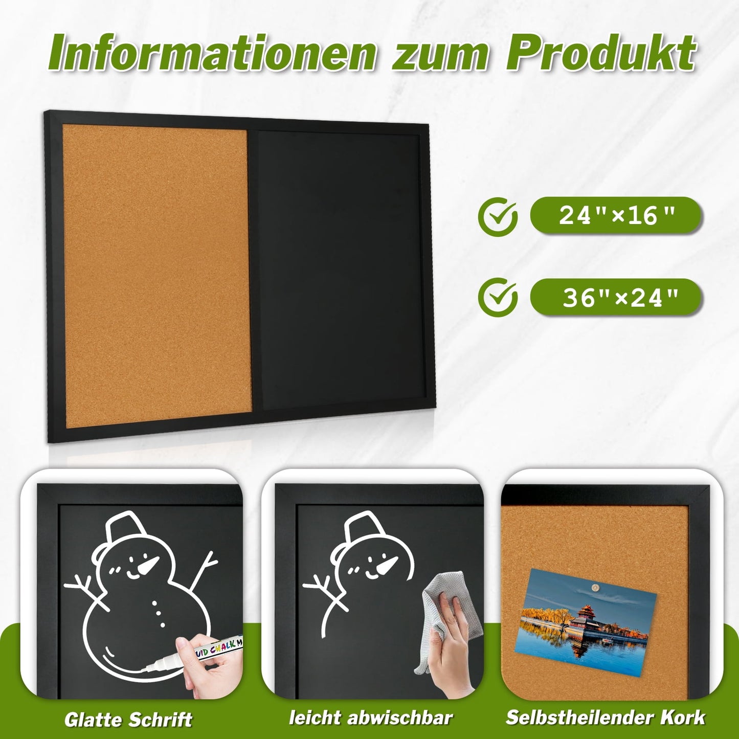 Combination Chalk and Cork Board Half Cork Bulleting Board Half Dry Erase White Board Combo