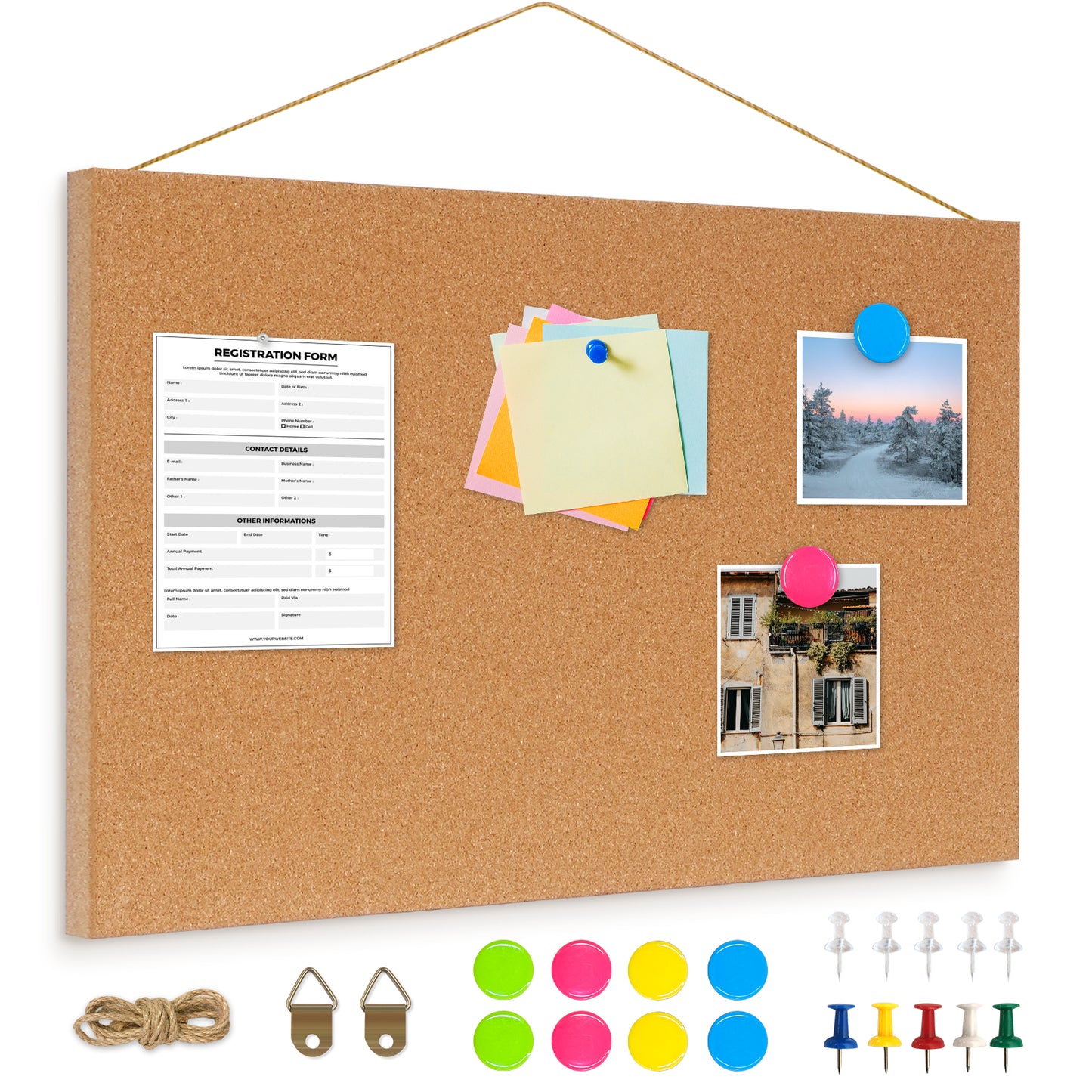 Magnetic Cork Board, 16" x 12", 0.7" Thick Frameless Board with 8 Magnets 10 Pushpins