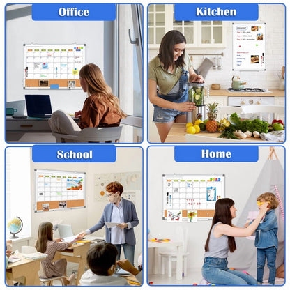 Magnetic Whiteboard Calendar Whiteboard Dry Erase Cork Board Combination Double-Sided Monthly White Boar for Wall
