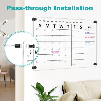 Large Oversize Crystal Clear Acrylic Wall Calendar Dry & Erase Board 24x16 in Monthly Family Calendar