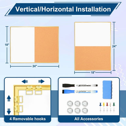 Cork Board Magnetic Dry Erase Board Combo Lage Whiteboard and Bulletin Board Combination Gold Frame