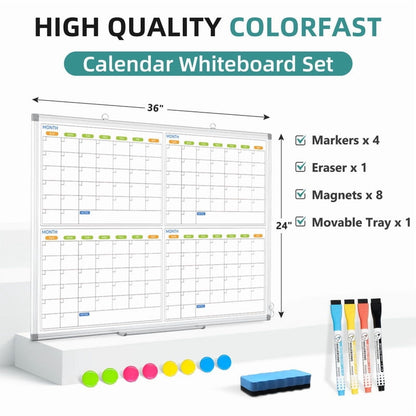 White Board Calendar Dry Erase Wall Mount 4 Monthly Calendar Whiteboard 4 Month White Board Calendar Planner Schedule Board