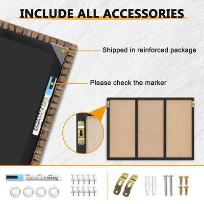 3 In 1 Magnetic Whiteboard Corkboard Chalkboard Combo Wall Board Combination Board Cork/Whiteboard/Chalkboard