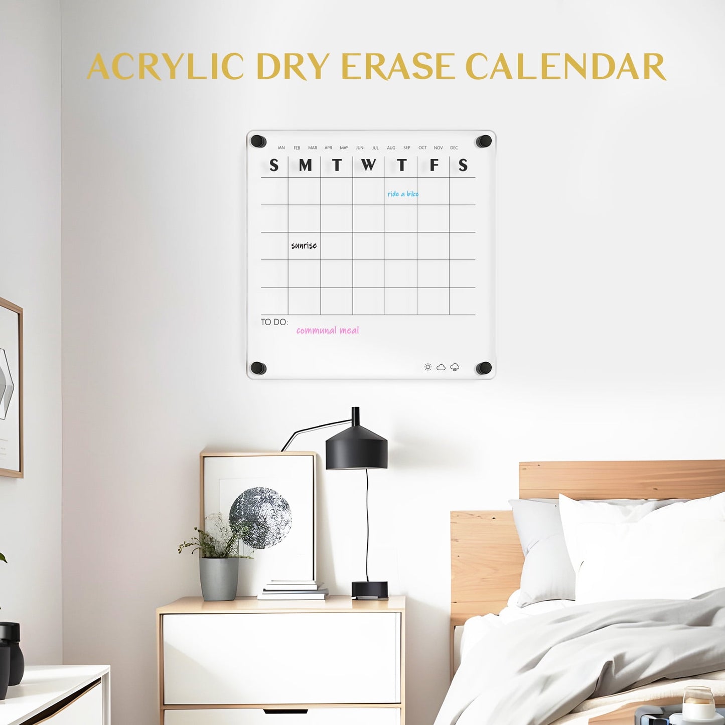 Reusable Acrylic Wall Calendar Clear Acrylic Monthly Wall Mounted Calendar Non-Magnetic 12x12 in Month Planner Memo Board