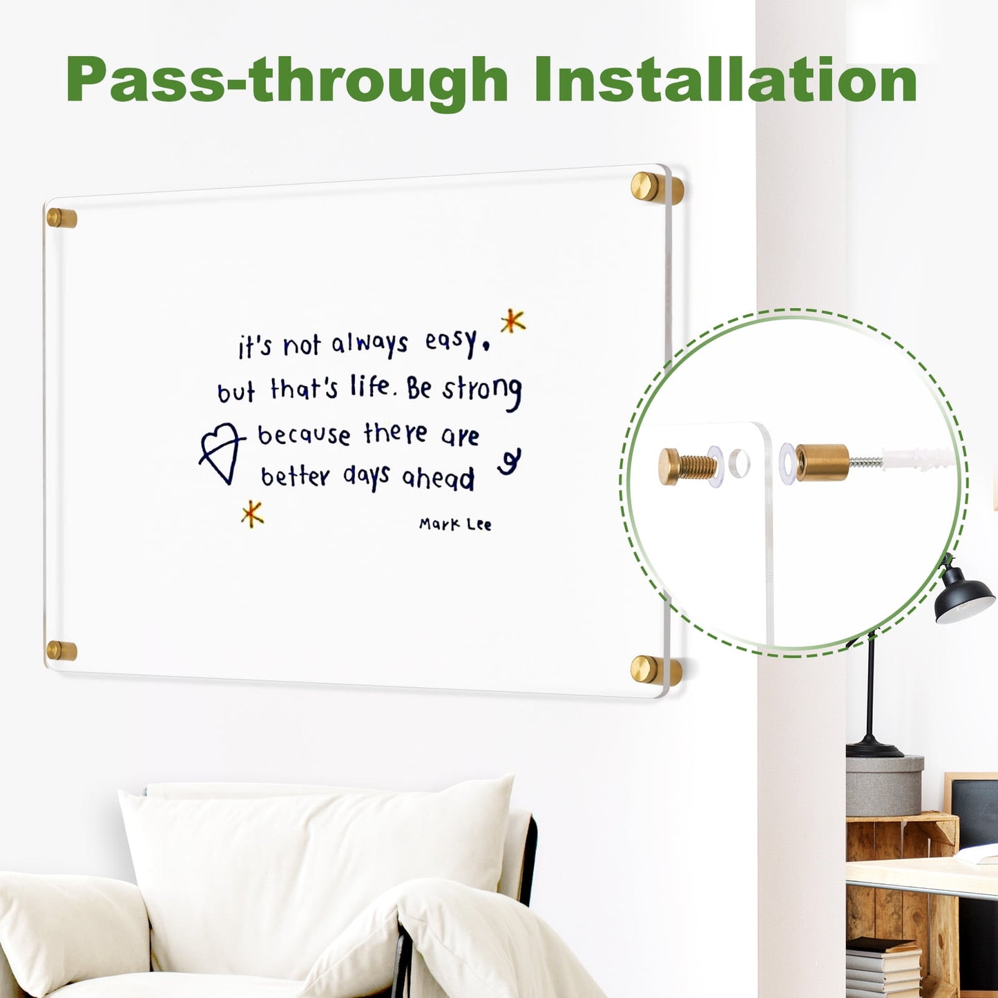 Acrylic Dry Erase Board Clear White Board for Wall Acrylic Writing Board Non-Magnetic Floating Ultra-Thick Dry Erase Board