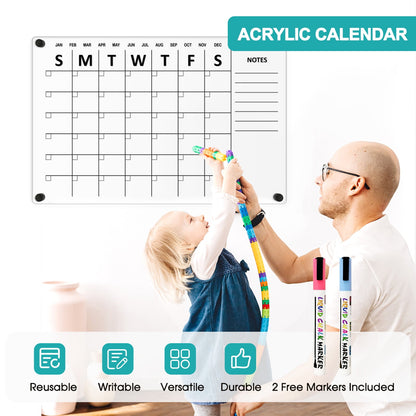 Large Oversize Crystal Clear Acrylic Wall Calendar Dry & Erase Board 24x16 in Monthly Family Calendar