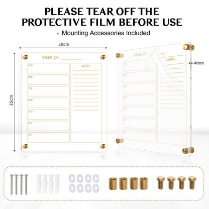 Acrylic Calendar for Wall 12x14 in Ultra Clear Golden Dry Erase Board Weekly Planner Wall Mounted Board