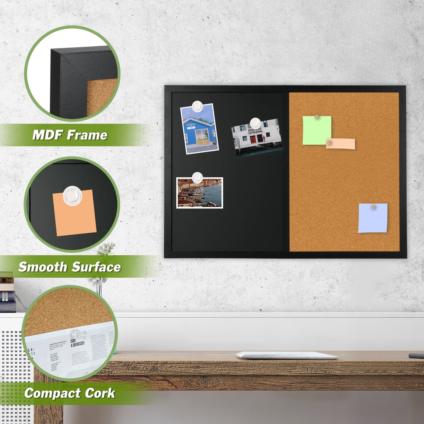Combination Chalk and Cork Board Half Cork Bulleting Board Half Dry Erase White Board Combo